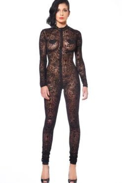 Sweety Combi Maori Fetish Catsuits | Black Mesh
