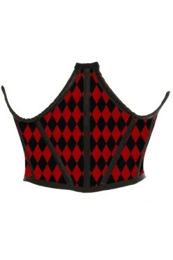 Black & Red Diamond Satin Open Cup Waist Cincher