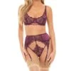 Lace & Satin Bra With Matching Built-In Panty Garter Set