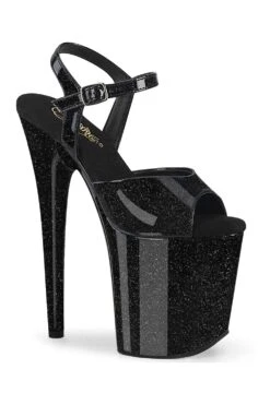 PLEASER FLAMINGO-809GP Black Glitter Patent Sandal