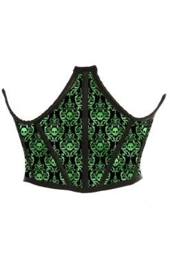 Green & Black Skull Satin Open Cup Waist Cincher