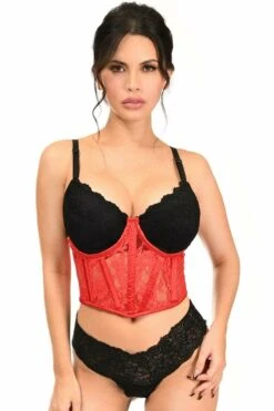 Lavish Red Sheer Lace Underwire Waist Cincher Corset