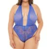 Plus Size Mesh V-Plunge Halter Teddy