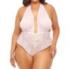 Plus Size Mesh V-Plunge Halter Teddy