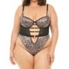 Plus Size Leopard Satin With Mesh Paneling Teddy