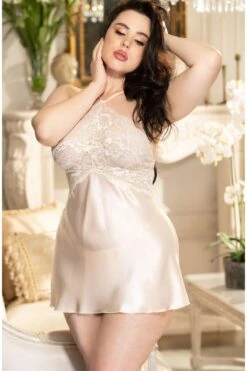 Plus Size Metallic Lace And Charmeuse Chemise