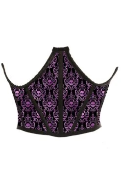 Purple & Black Skull Satin Open Cup Waist Cincher