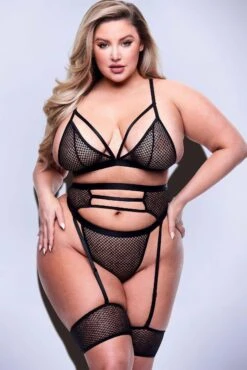 Baci Lingerie Strappy Bra, Garter & Panty Set