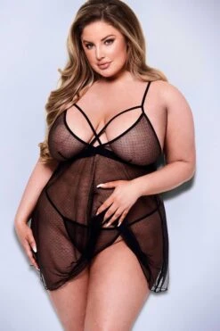 Baci Lingerie Strappy Lace & Mesh Babydoll & G-String Set