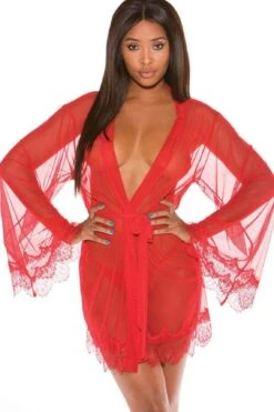 Eyelash Lace And Mesh Short Robe