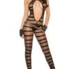 Opaque And Net Striped Bodystocking