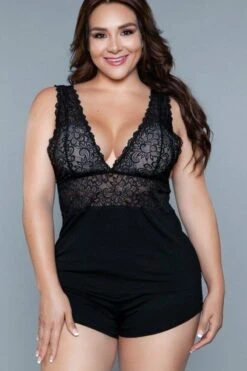 Plus Size Lace Top Sleepwear Set